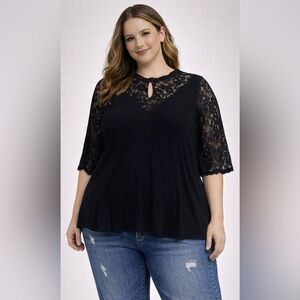 Torrid Black Lace Accent Supersoft Knits Blouse Top